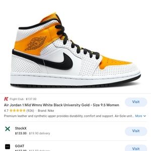 Womens air jordan size 5.5 university gold white and black